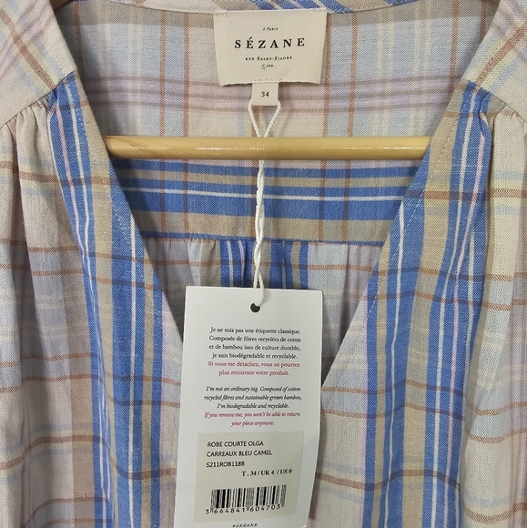 Sezane Olga Dress Check New With Tags  Size 34 US 0 - Picture 9 of 9